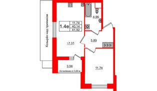 Квартира в ЖК «Город звёзд», 1 комнатная, 40.14 м², 1 этаж