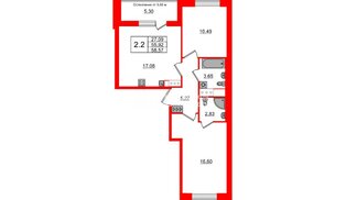Квартира в ЖК «Город звёзд», 2 комнатная, 55.92 м², 2 этаж