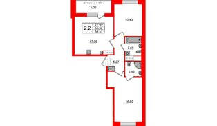 Квартира в ЖК «Город звёзд», 2 комнатная, 55.92 м², 21 этаж