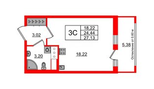 Квартира в ЖК «Город звёзд», студия, 24.44 м², 15 этаж
