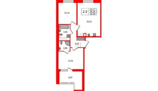 Квартира в ЖК «Город звёзд», 2 комнатная, 54.95 м², 20 этаж