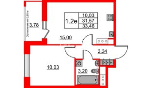 Квартира в ЖК «Город звёзд», 1 комнатная, 31.57 м², 18 этаж
