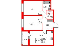Квартира в ЖК «Город звёзд», 2 комнатная, 49.13 м², 19 этаж