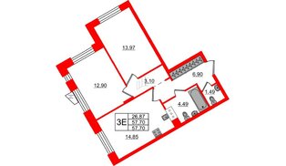Квартира в ЖК «ВЕРЕН НОРТ Сертолово», 2 комнатная, 57.7 м², 2 этаж