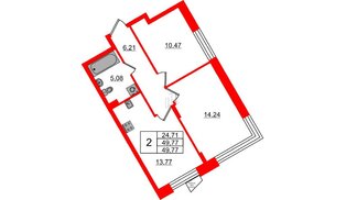 Квартира в ЖК VEREN NORT Сертолово, 2 комнатная, 49.77 м², 1 этаж