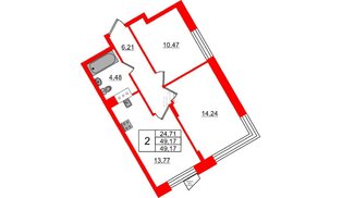 Квартира в ЖК VEREN NORT Сертолово, 2 комнатная, 49.17 м², 2 этаж