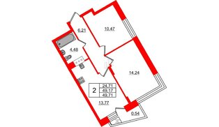 Квартира в ЖК VEREN NORT Сертолово, 2 комнатная, 49.71 м², 5 этаж