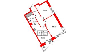 Квартира в ЖК VEREN NORT Сертолово, 2 комнатная, 49.71 м², 6 этаж