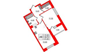 Квартира в ЖК VEREN NORT Сертолово, 1 комнатная, 41.4 м², 8 этаж
