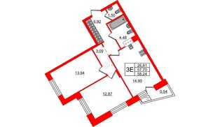 Квартира в ЖК VEREN NORT Сертолово, 2 комнатная, 58.24 м², 5 этаж