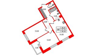 Квартира в ЖК VEREN NORT Сертолово, 2 комнатная, 59.35 м², 9 этаж