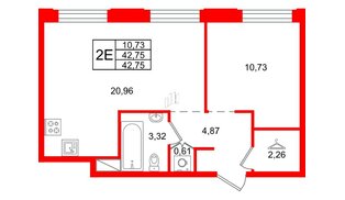 Квартира в ЖК ID Петроградская, 1 комнатная, 42.75 м², 6 этаж