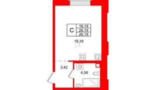 Квартира в ЖК Айди Петроградская, студия, 26.19 м², 2 этаж
