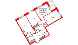 Квартира в ЖК «ВЕРЕН НОРТ Сертолово», 3 комнатная, 84.81 м², 11 этаж