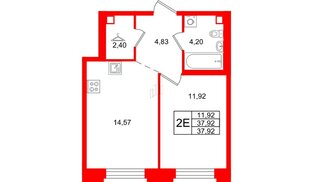 Квартира в ЖК ID Петроградская, 1 комнатная, 37.92 м², 2 этаж