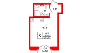 Квартира в ЖК Айди Петроградская, студия, 25.28 м², 5 этаж