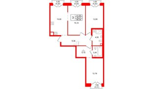 Квартира в ЖК Айди Петроградская, 3 комнатная, 80.04 м², 2 этаж