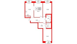 Квартира в ЖК Айди Петроградская, 3 комнатная, 79.34 м², 3 этаж