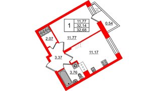 Квартира в ЖК VEREN NORT Сертолово, 1 комнатная, 32.68 м², 10 этаж