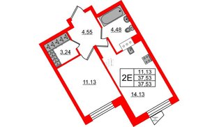 Квартира в ЖК «ВЕРЕН НОРТ Сертолово», 1 комнатная, 37.53 м², 3 этаж