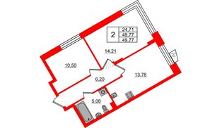Квартира в ЖК «ВЕРЕН НОРТ Сертолово», 2 комнатная, 49.77 м², 2 этаж