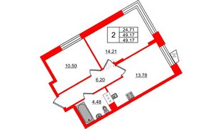 Квартира в ЖК «ВЕРЕН НОРТ Сертолово», 2 комнатная, 49.17 м², 4 этаж