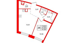 Квартира в ЖК ID Петроградская, 1 комнатная, 41.08 м², 2 этаж