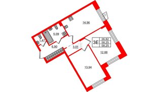Квартира в ЖК «ВЕРЕН НОРТ Сертолово», 2 комнатная, 58.25 м², 2 этаж
