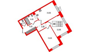 Квартира в ЖК «ВЕРЕН НОРТ Сертолово», 2 комнатная, 57.65 м², 3 этаж