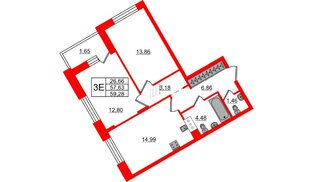 Квартира в ЖК VEREN NORT Сертолово, 2 комнатная, 59.28 м², 6 этаж