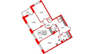 Квартира в ЖК «ВЕРЕН НОРТ Сертолово», 3 комнатная, 84.59 м², 11 этаж