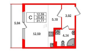 Квартира в ЖК Любоград, студия, 25.83 м², 1 этаж