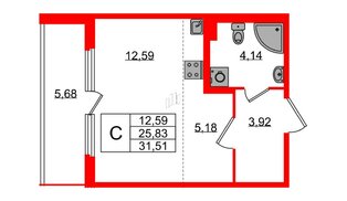Квартира в ЖК Любоград, студия, 25.83 м², 1 этаж