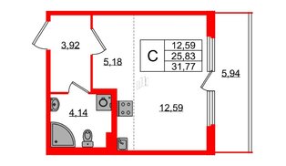 Квартира в ЖК Любоград, студия, 25.83 м², 1 этаж
