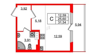 Квартира в ЖК Любоград, студия, 25.6 м², 3 этаж