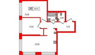 Квартира в ЖК «Башни Элемент», 2 комнатная, 66.81 м², 3 этаж