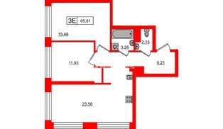 Квартира в ЖК Bashni Element , 2 комнатная, 65.81 м², 6 этаж