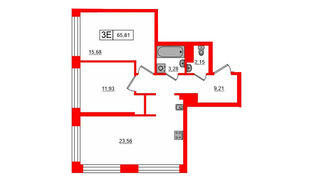 Квартира в ЖК Bashni Element , 2 комнатная, 65.81 м², 17 этаж