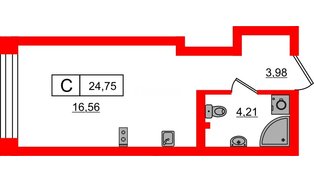 Квартира в ЖК Bashni Element , студия, 24.75 м², 3 этаж