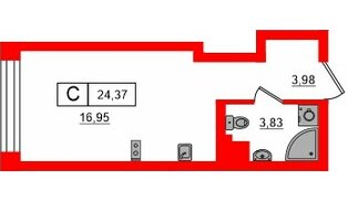 Квартира в ЖК «Башни Элемент», студия, 24.37 м², 16 этаж