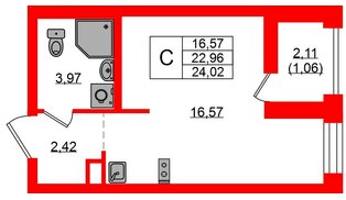 Квартира в ЖК UP-квартал Новый Московский, студия, 24.02 м², 1 этаж