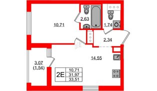 Квартира в ЖК UP-квартал Новый Московский, 1 комнатная, 33.51 м², 8 этаж