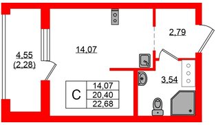 Квартира в ЖК UP-квартал Новый Московский, студия, 22.68 м², 10 этаж