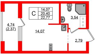 Квартира в ЖК UP-квартал Новый Московский, студия, 22.77 м², 8 этаж
