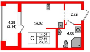 Квартира в ЖК UP-квартал Новый Московский, студия, 23.06 м², 1 этаж