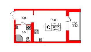 Квартира в ЖК «Поинт Токсово», студия, 28.66 м², 4 этаж