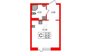 Квартира в ЖК «Поинт Токсово», студия, 26.36 м², 1 этаж