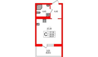Квартира в ЖК «Поинт Токсово», студия, 29.37 м², 3 этаж