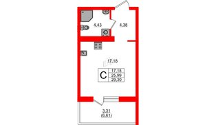 Квартира в ЖК «Поинт Токсово», студия, 29.3 м², 4 этаж
