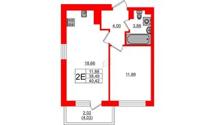 Квартира в ЖК «Поинт Токсово», 1 комнатная, 40.42 м², 4 этаж